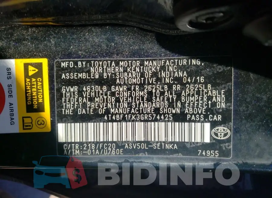 4T4BF1FK3GR574425 Photo# 12