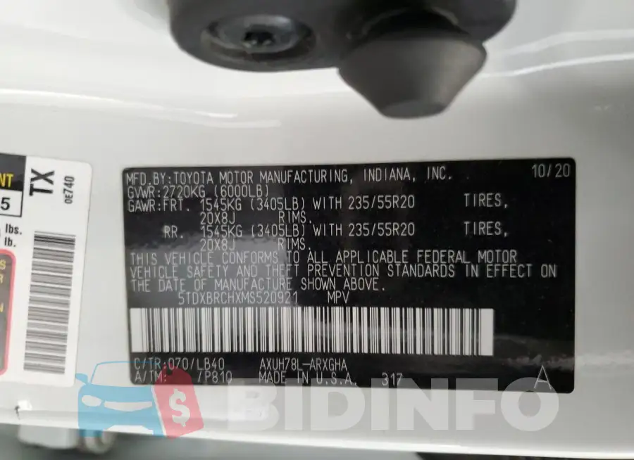 5TDXBRCHXMS520921 Photo# 14