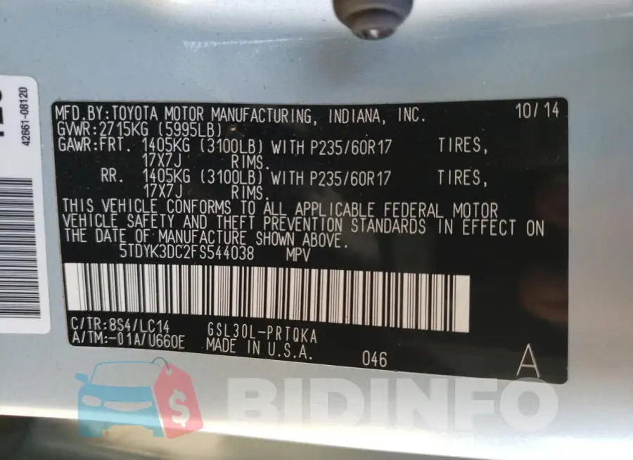 5TDYK3DC2FS544038 Photo# 13