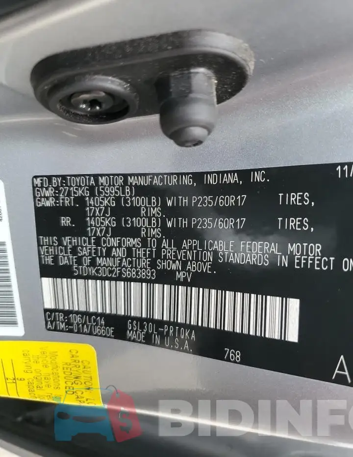5TDYK3DC2FS683893 Photo# 13