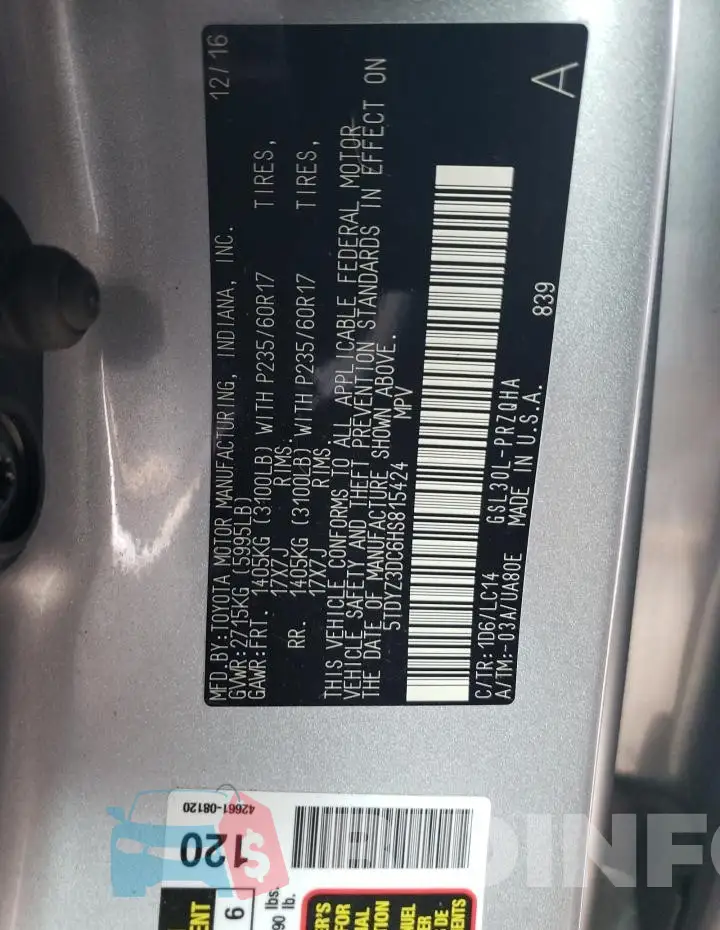5TDYZ3DC6HS815424 Photo# 12