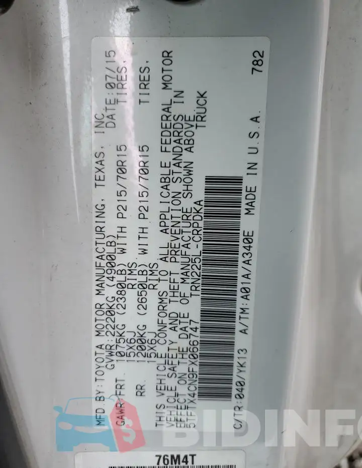 5TFTX4CN9FX066747 Photo# 12