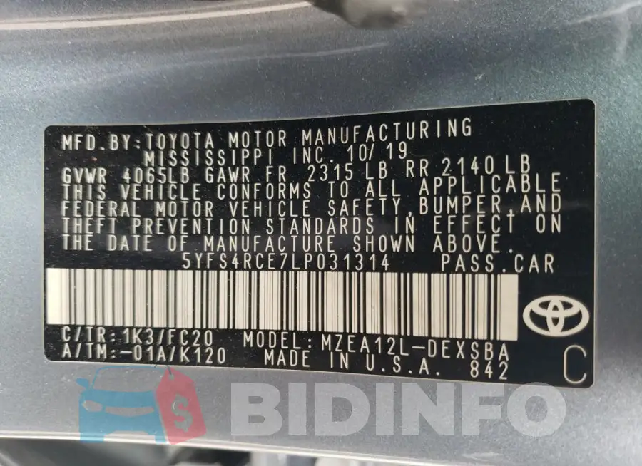 5YFS4RCE7LP031314 Photo# 13