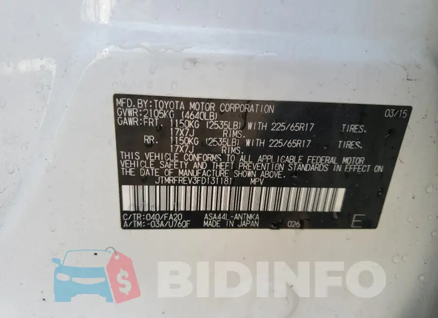 JTMRFREV3FD131181 Photo# 12