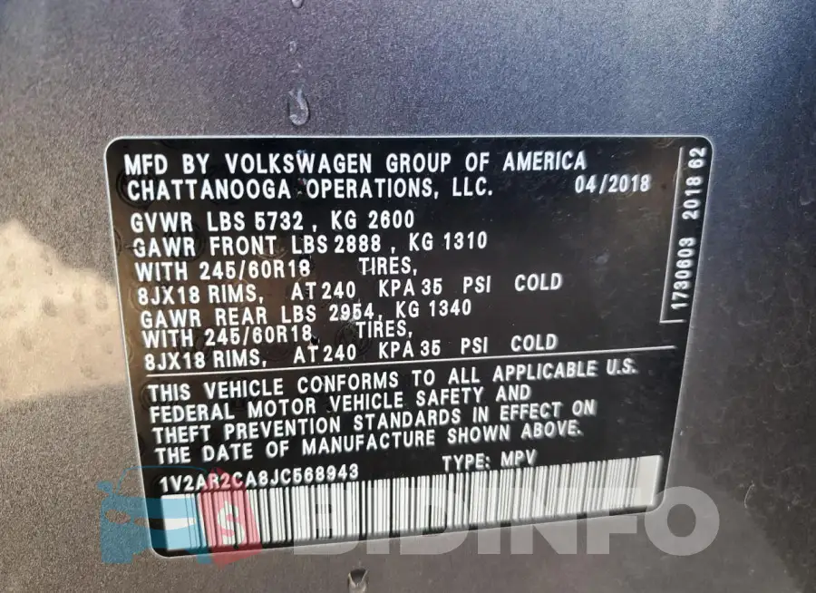 1V2AR2CA8JC568943 Photo# 14