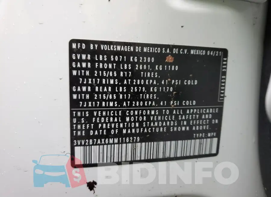3VV2B7AX6MM116279 Photo# 14