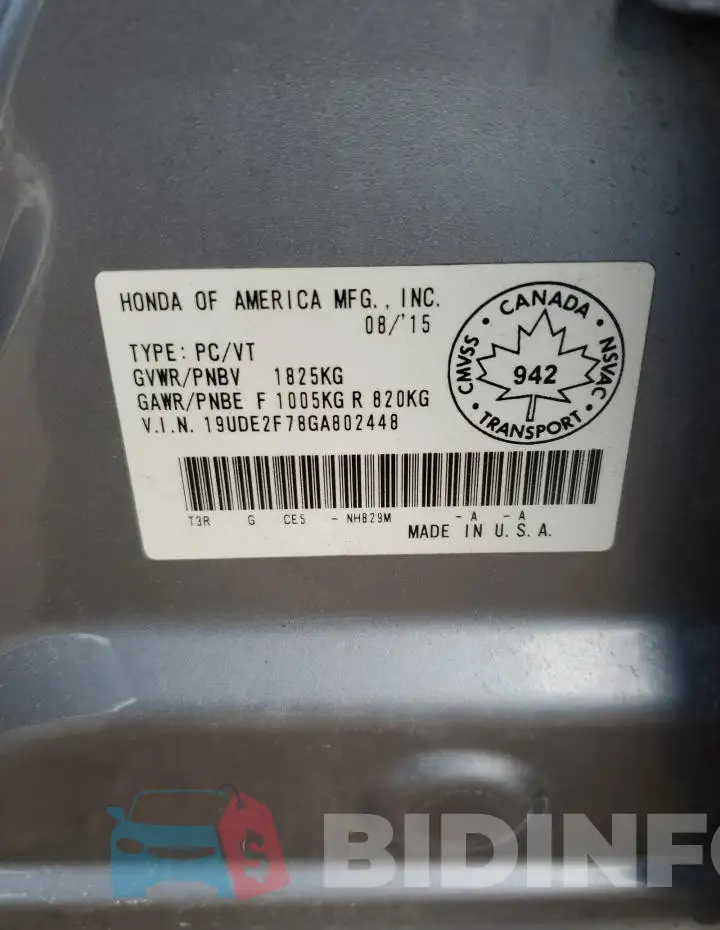 19UDE2F78GA802448 Photo# 12