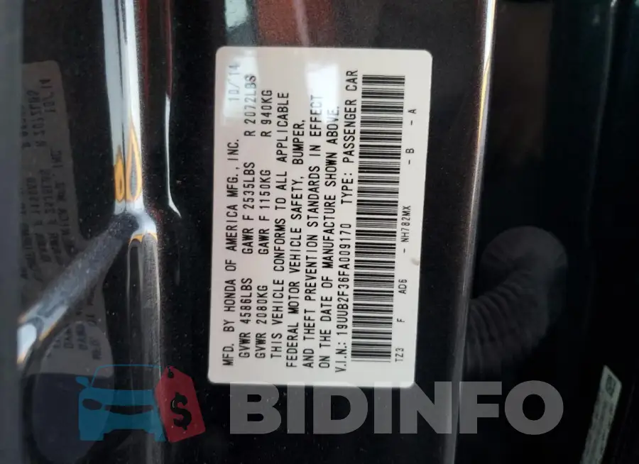 19UUB2F36FA009170 Photo# 13