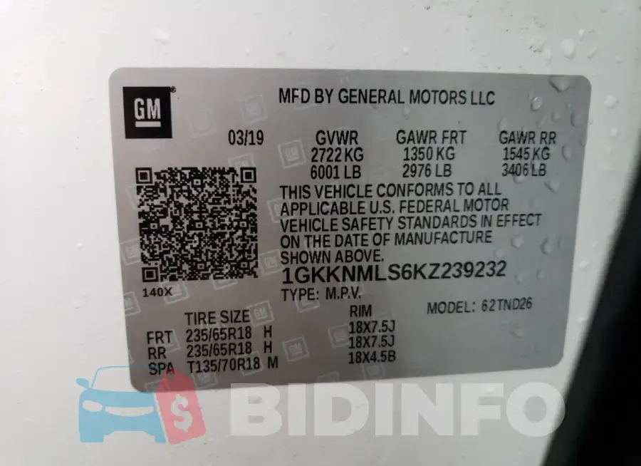 1GKKNMLS6KZ239232 Photo# 13