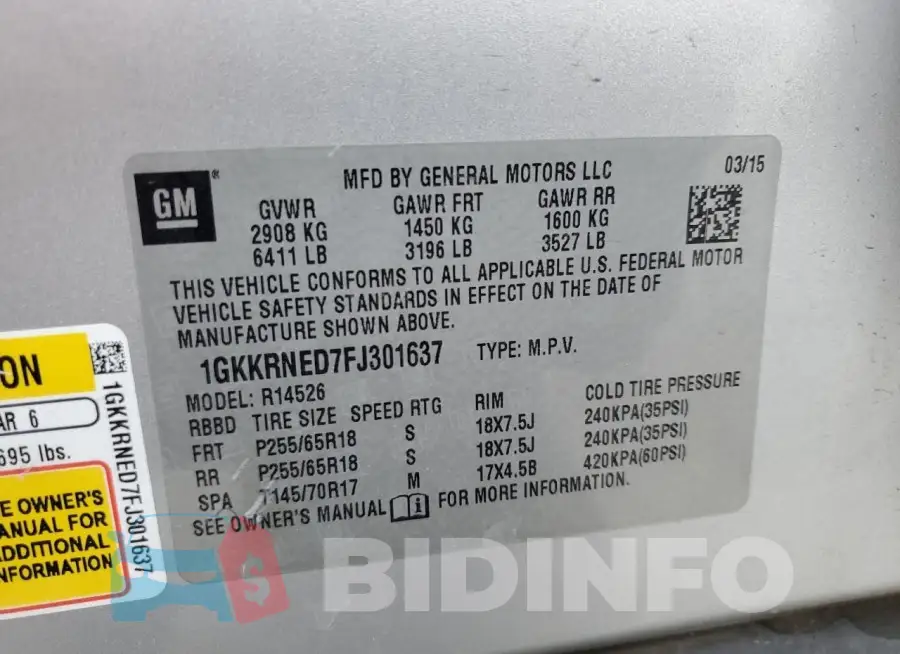 1GKKRNED7FJ301637 Photo# 13