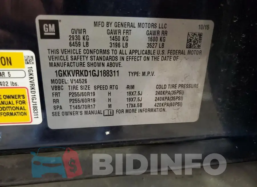 1GKKVRKD1GJ188311 Photo# 14