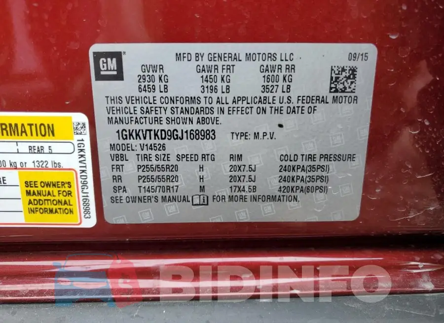 1GKKVTKD9GJ168983 Photo# 14
