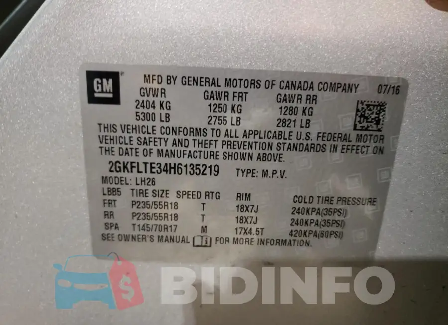 2GKFLTE34H6135219 Photo# 13