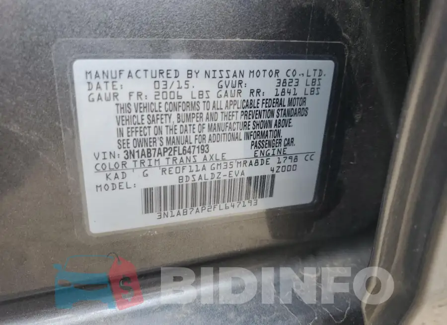 3N1AB7AP2FL647193 Photo# 12