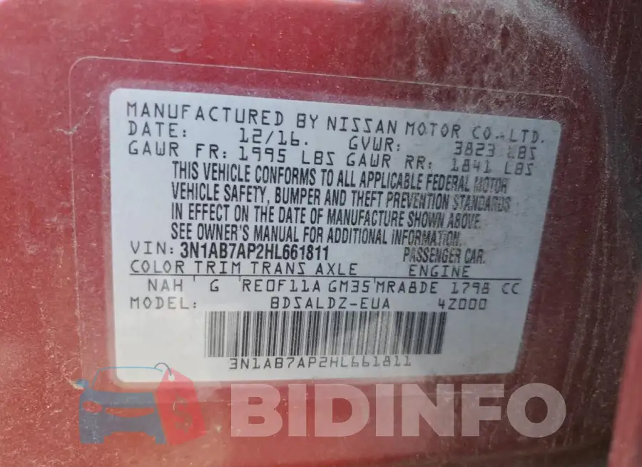 3N1AB7AP2HL661811 Photo# 13