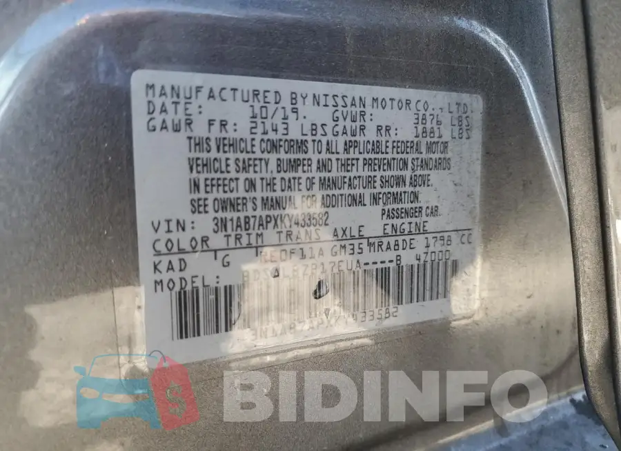 3N1AB7APXKY433582 Photo# 12