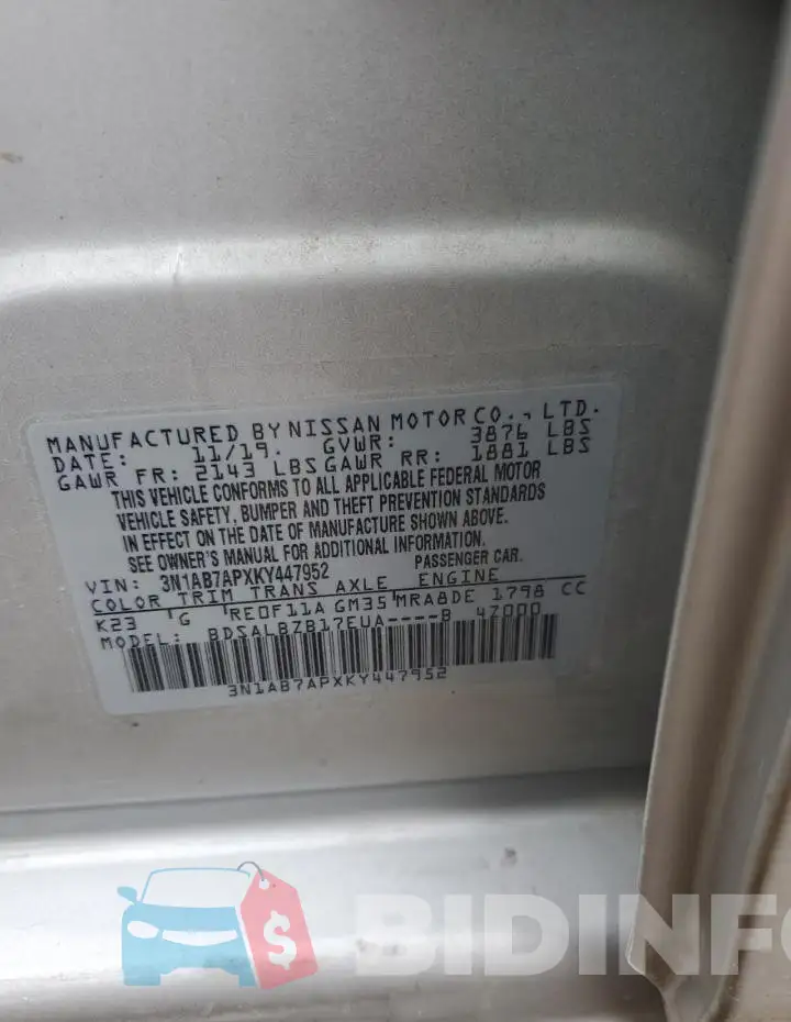 3N1AB7APXKY447952 Photo# 12