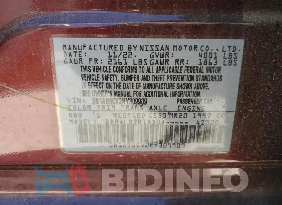 3N1AB8CV2NY309909 Photo# 12