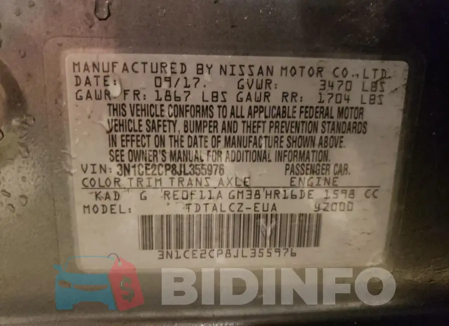 3N1CE2CP8JL355976 Photo# 12