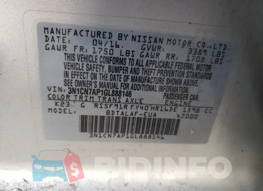 3N1CN7AP1GL888146 Photo# 12