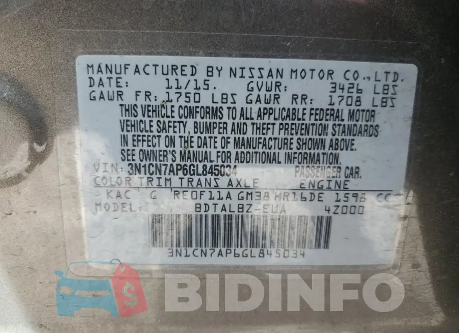 3N1CN7AP6GL845034 Photo# 12