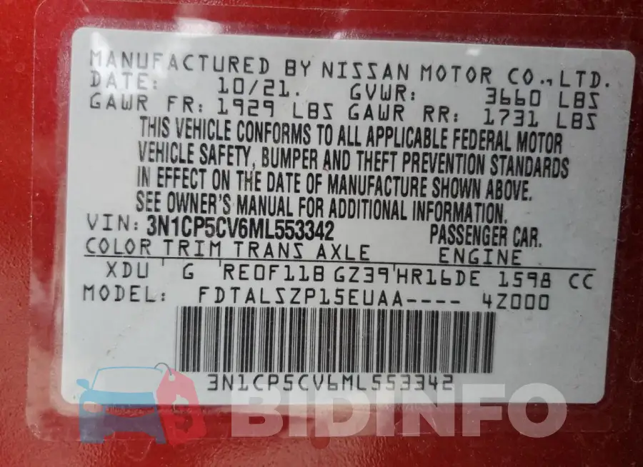 3N1CP5CV6ML553342 Photo# 12