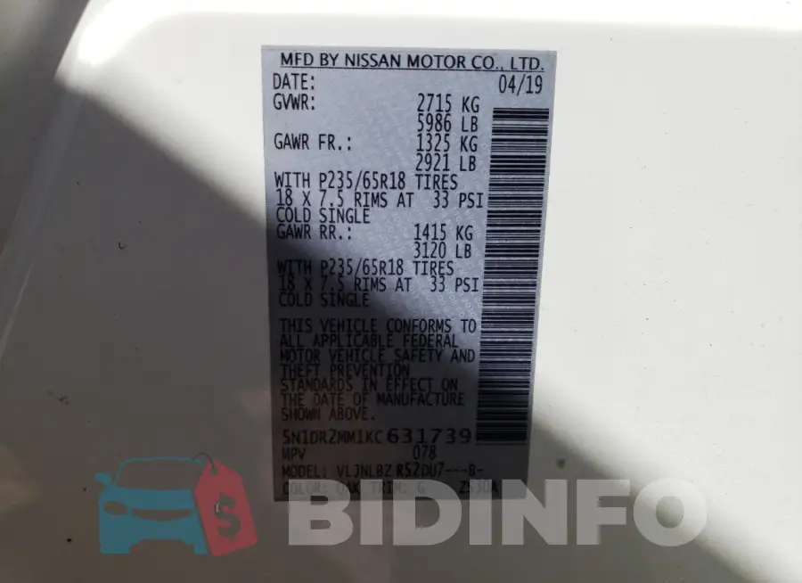 5N1DR2MM1KC631739 Photo# 13