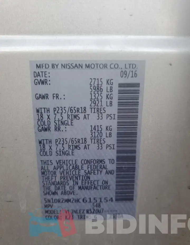 5N1DR2MM2HC615154 Photo# 13