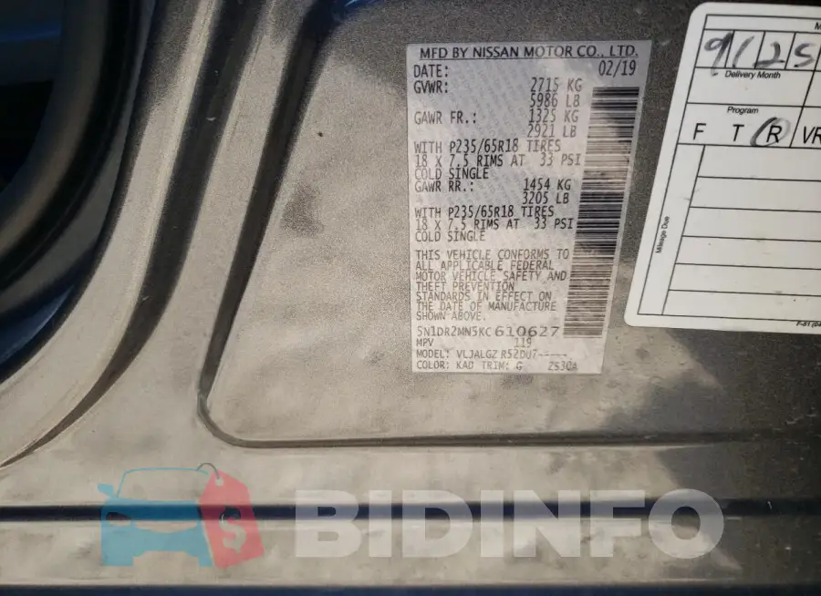 5N1DR2MN5KC610627 Photo# 13