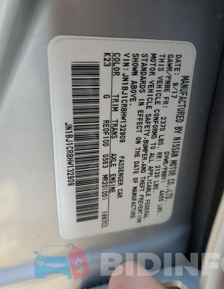 JN1BJ1CR8HW132909 Photo# 14