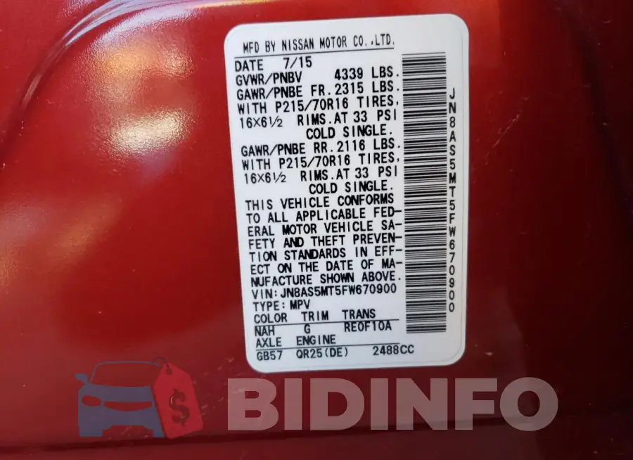 JN8AS5MT5FW670900 Photo# 14
