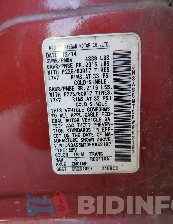 JN8AS5MT9FW652187 Photo# 13