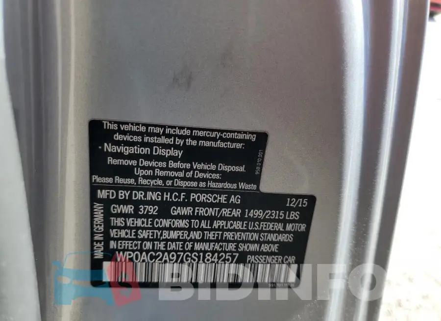 WP0AC2A97GS184257 Photo# 12