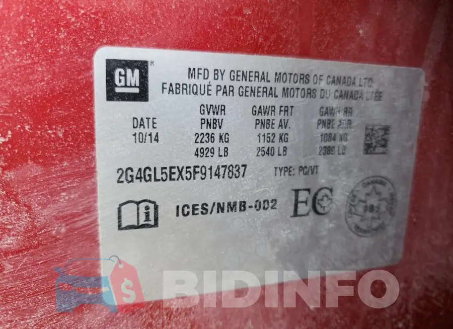 2G4GL5EX5F9147837 Photo# 12