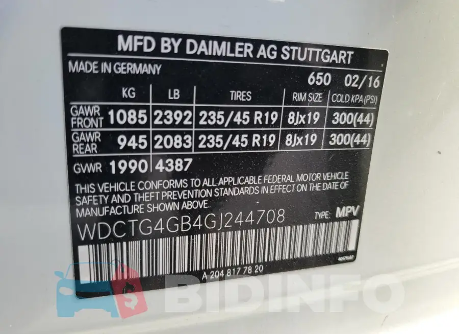 WDCTG4GB4GJ244708 Photo# 12