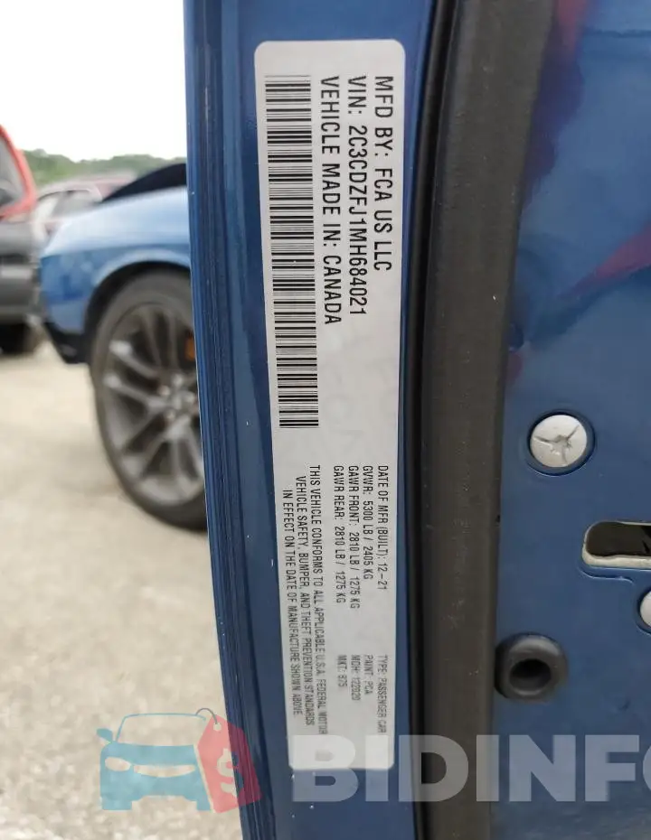 2C3CDZFJ1MH684021 Photo# 12