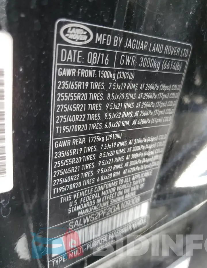 SALWS2PF2GA109308 Photo# 13