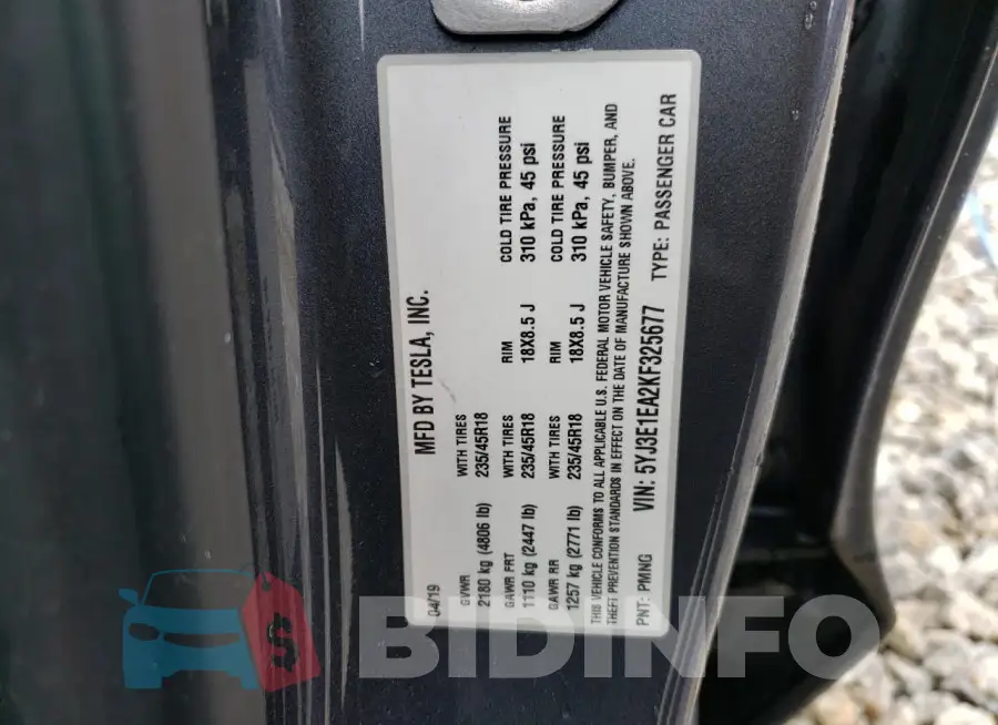 5YJ3E1EA2KF325677 Photo# 12