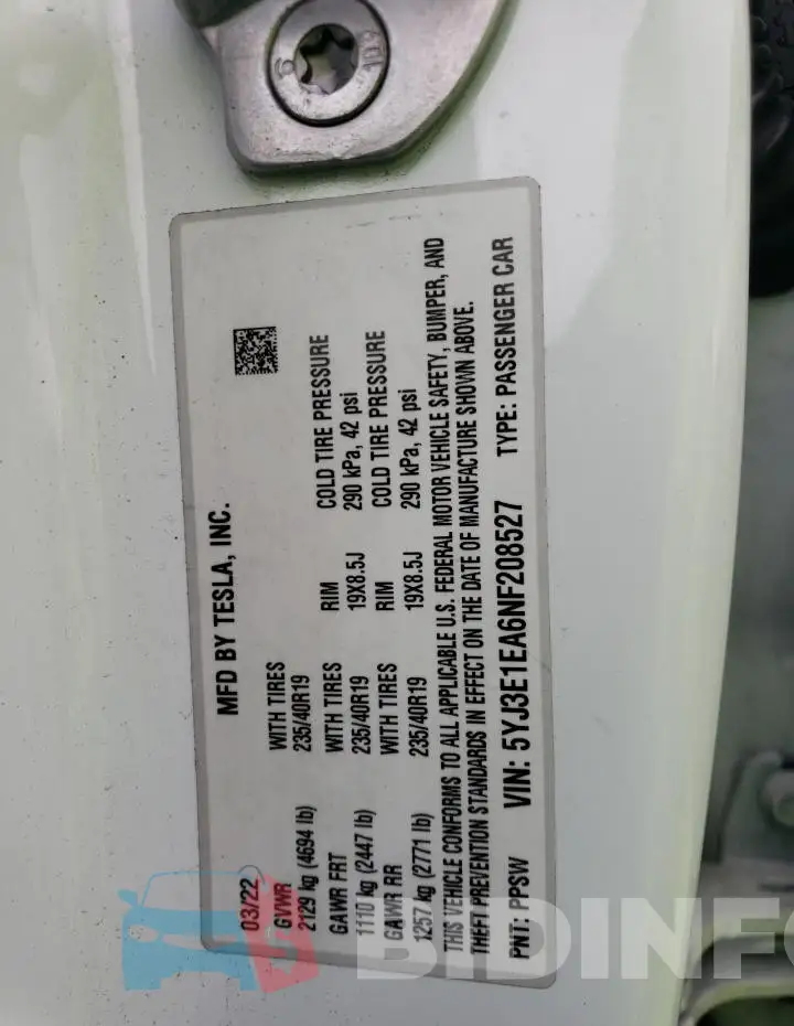 5YJ3E1EA6NF208527 Photo# 13