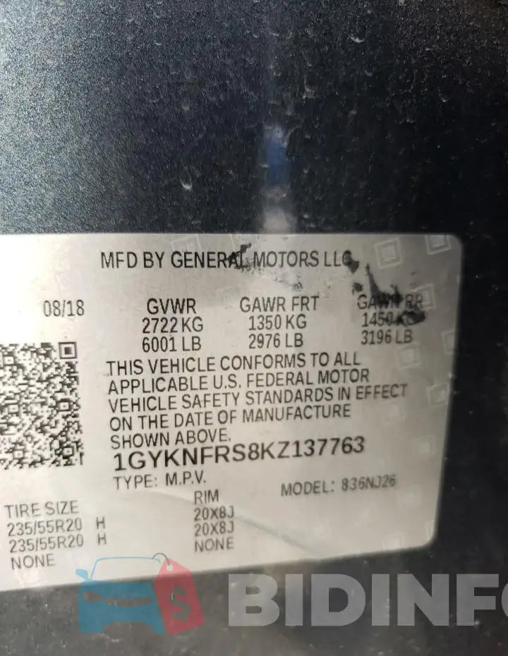 1GYKNFRS8KZ137763 Photo# 14