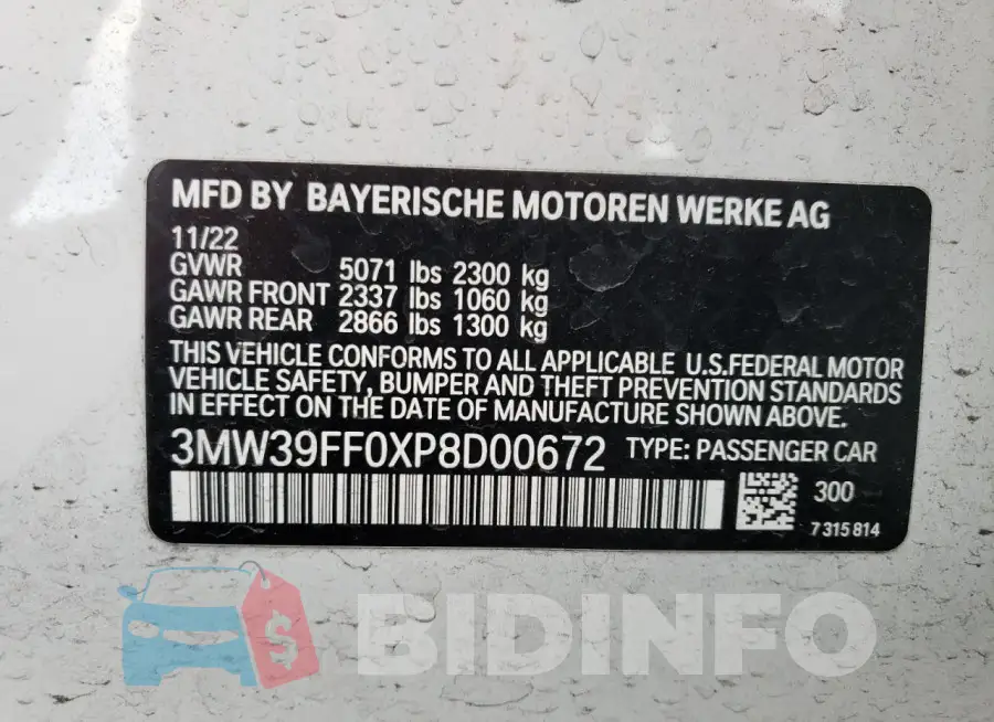 3MW39FF0XP8D00672 Photo# 13