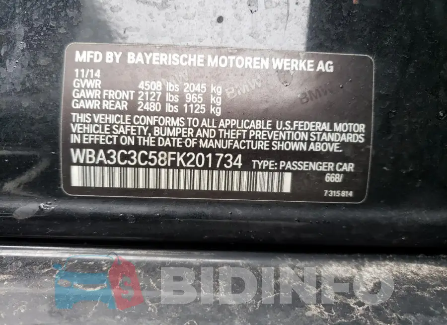 WBA3C3C58FK201734 Photo# 12