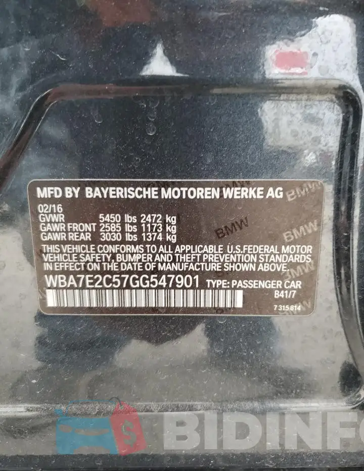 WBA7E2C57GG547901 Photo# 12