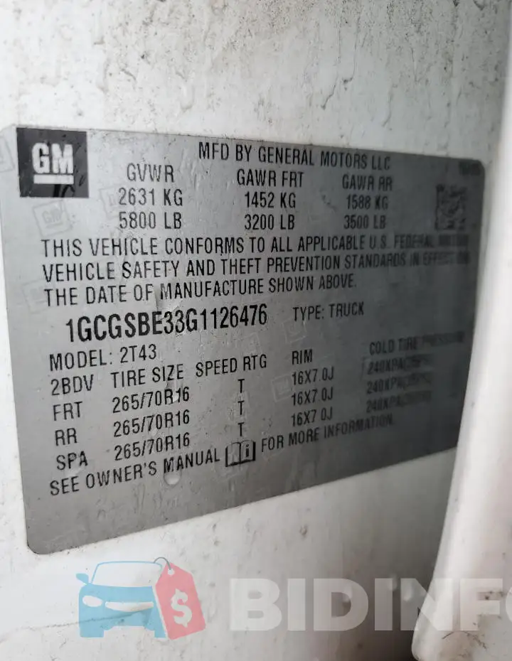 1GCGSBE33G1126476 Photo# 12