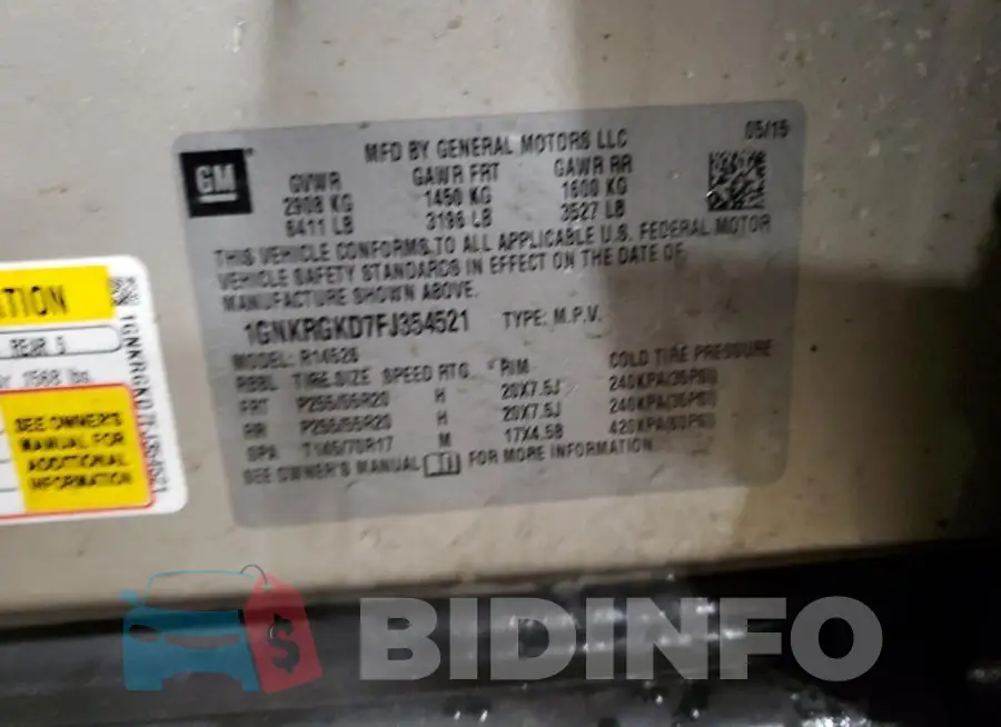 1GNKRGKD7FJ354521 Photo# 14