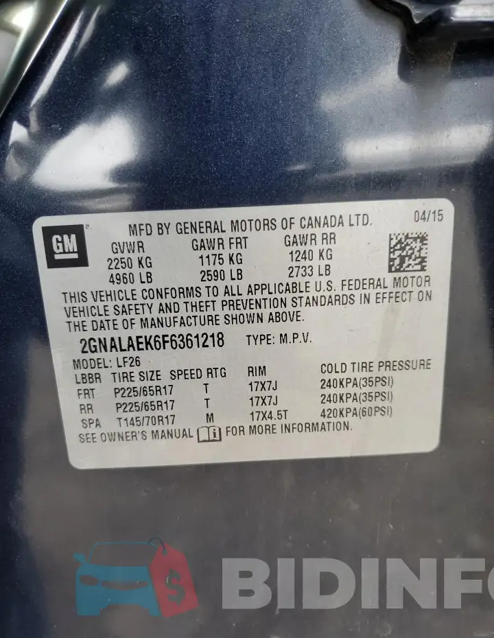 2GNALAEK6F6361218 Photo# 12