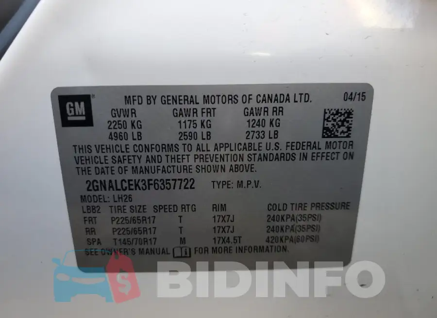 2GNALCEK3F6357722 Photo# 13