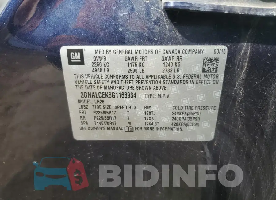 2GNALCEK6G1168934 Photo# 12