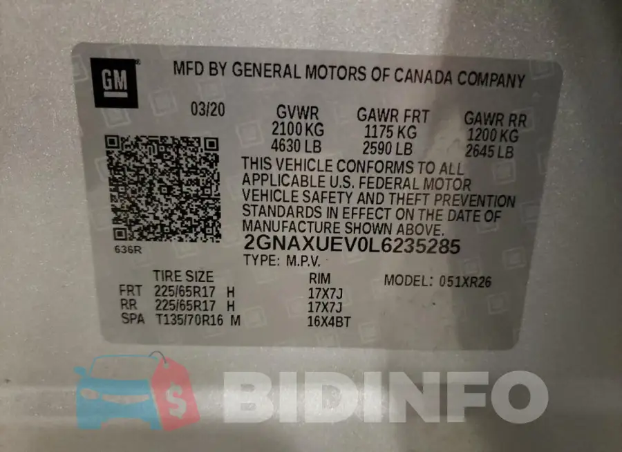 2GNAXUEV0L6235285 Photo# 12