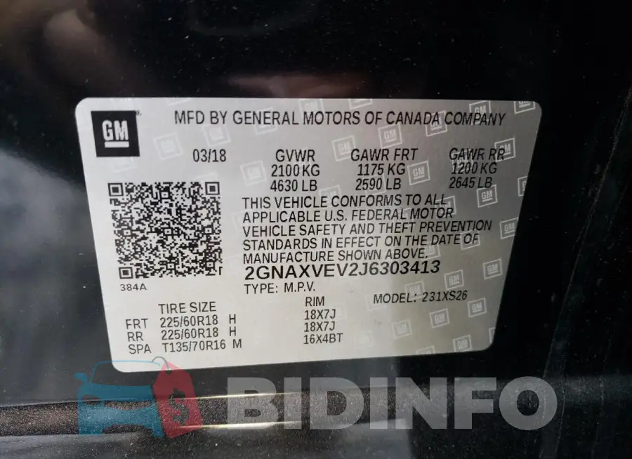 2GNAXVEV2J6303413 Photo# 13